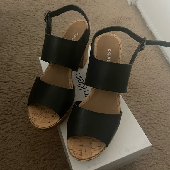 Black platform cork chunky heels - Picture 2 of 5